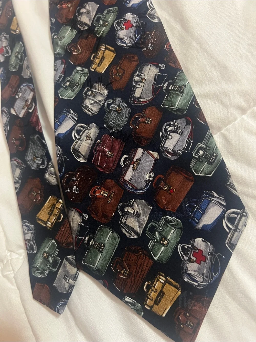 Nicole Miller Navy Tie with Multi-Color Medical Bags Motif (#35)
